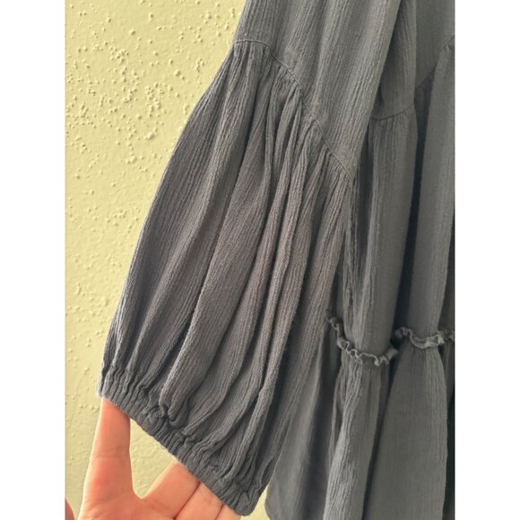 Attic Salt Womens Boho Crochet Pleated Tunic Blouse Size M Gray Rayon Flowy - Picture 12 of 15